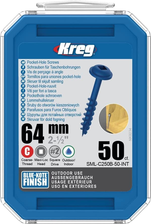 Träskruv Kreg SML-C250B; Maxi-Loc; 2,50''; 64 mm; 50 st. blå