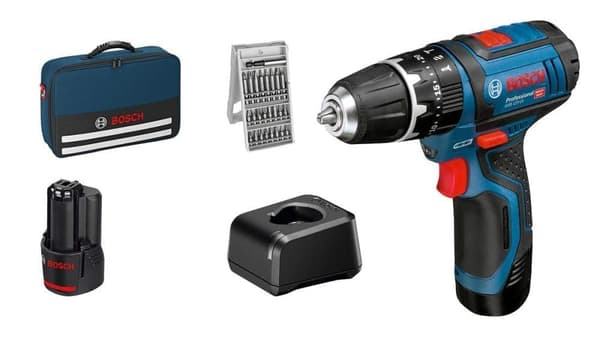 Slagskruvdragare / borr Bosch GSB 12V-15; 12 V; 2x2,0 Ah batt.