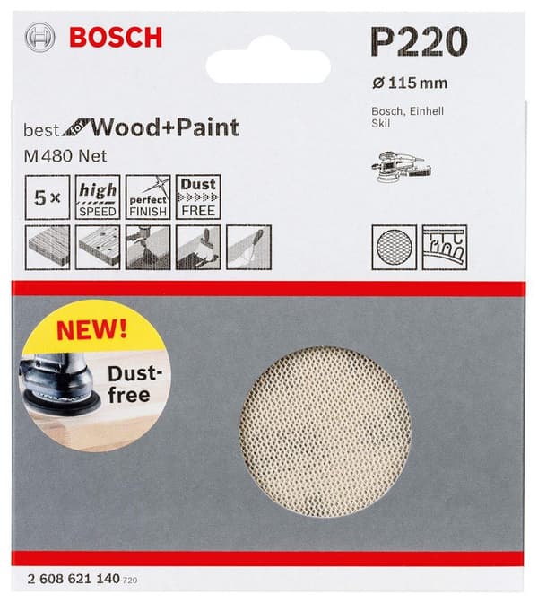 Nätmönstrat slippapper Bosch M480; 150 mm; P220; 50 st.