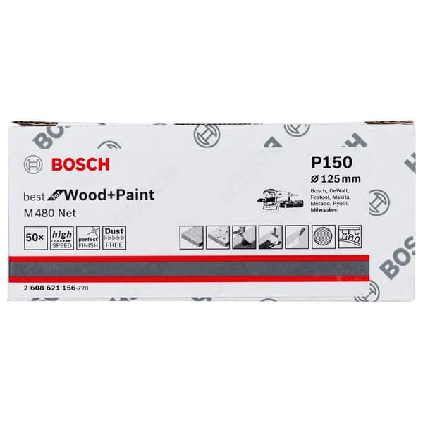 Nätmönstrat slippapper Bosch M480; 125 mm; P150, 50 st.