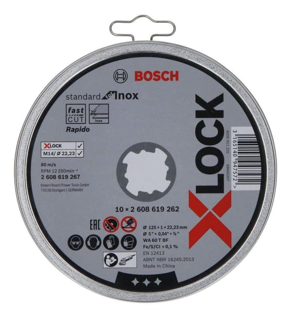 Kapskiva Bosch X-LOCK Standard for Inox; 125x1x22,23 mm; 10 st.