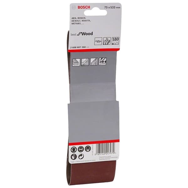 Slipband för bandslipar Best for Wood; 75x533 mm; K180; 3 st.