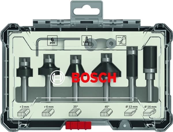 Fräs borrset Bosch Trim&Edging; 8 mm; 6 delars