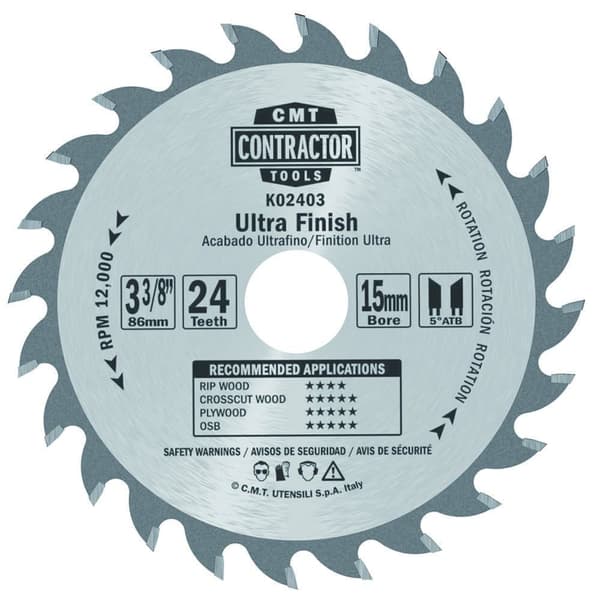 Sågklinga för trä CMT Contractor; 85x15x1,1 mm; Z24; 12°