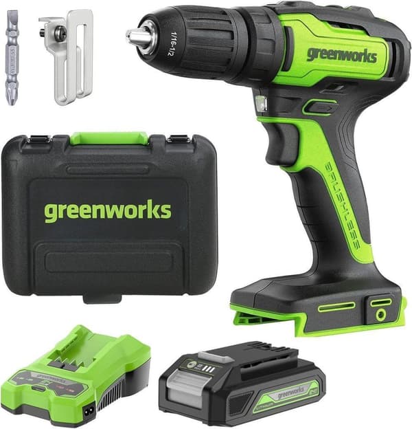 Skruvdragare/borr Greenworks GD24DD35K2; 24 V; 1x2,0 Ah batt.
