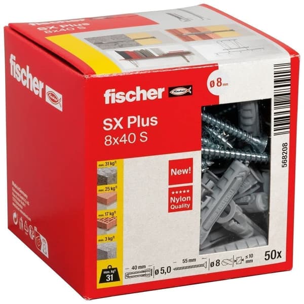 Självgängande skruv Fischer SX Plus; PZ2; 8,0x40 mm; 50 st.