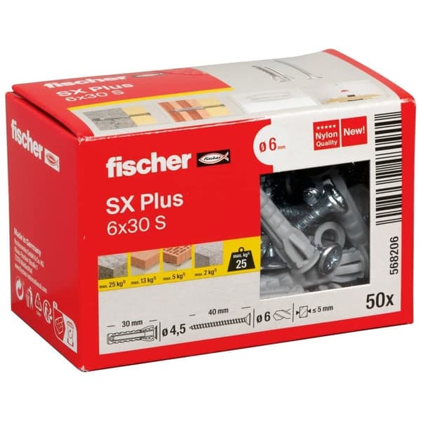 Självgängande skruv  Fischer SX Plus; PZ2; 6,0x30 mm; 50 st.