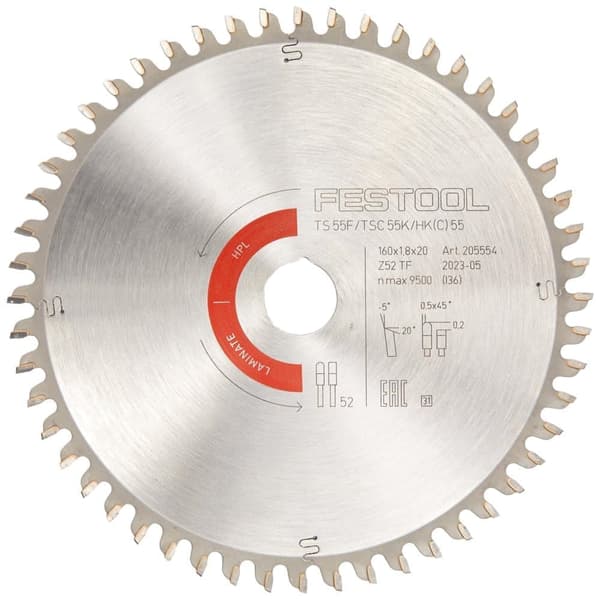 Sågklinga för laminat Festool HW 205554; 160x20 mm; Z52