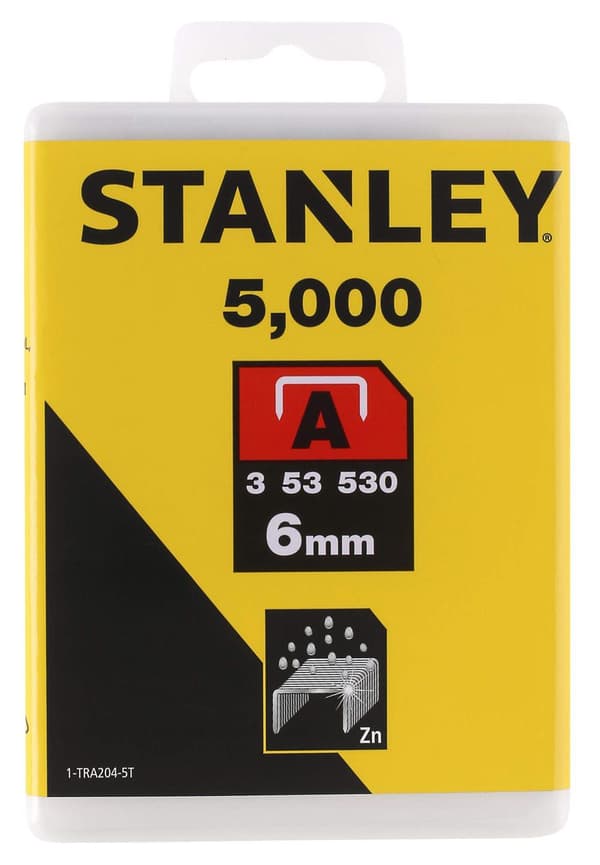Häftklammer  Stanley Light Duty; 6 mm; 5000 st.; typ A; galvaniserat