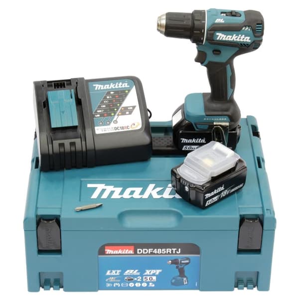 Skruvdragare/borr Makita DDF485RTJ; 18 V; 2x5,0 Ah batt.