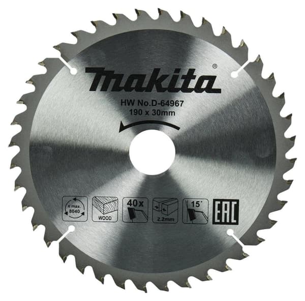 Sågklinga för trä Makita; 190x2,2x30,0 mm; Z40; 15°