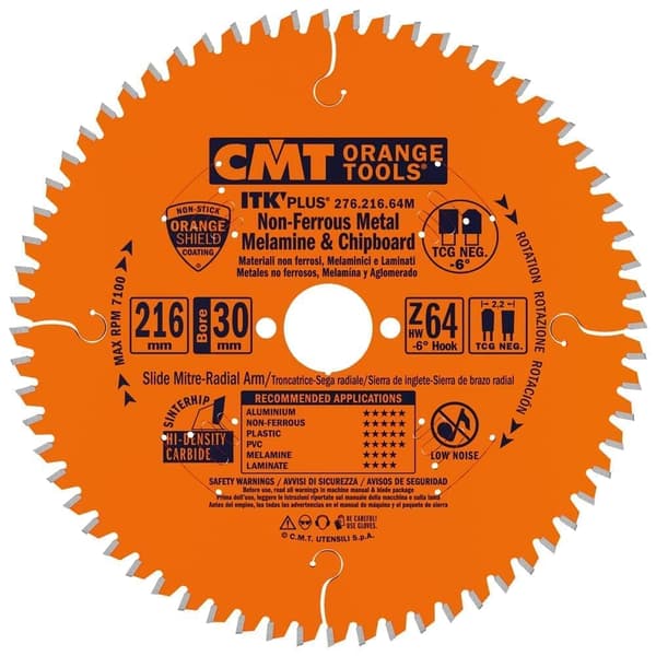 Sågklinga för aluminium CMT 276; 216x2,2x30; Z64; -6°