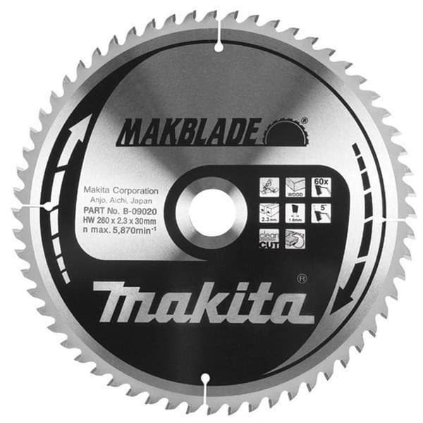 Sågklinga för trä Makita; 260x2,3x30,0 mm; Z100; 5°