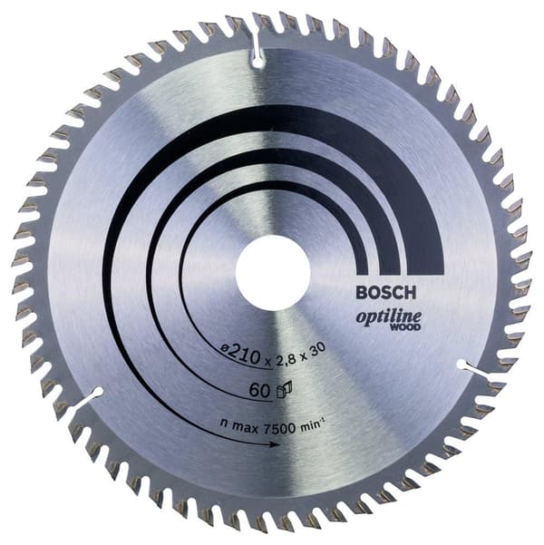 Sågklinga för trä Bosch OPTILINE WOOD; 210x2,8x30,0 mm; Z60; 15°