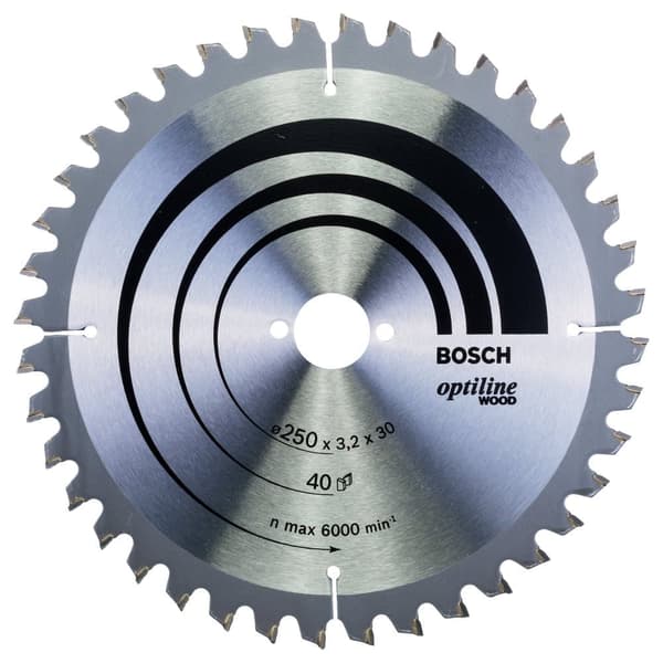 Sågklinga för trä Bosch OPTILINE WOOD; 250x3,2x30,0 mm; Z40; -5°