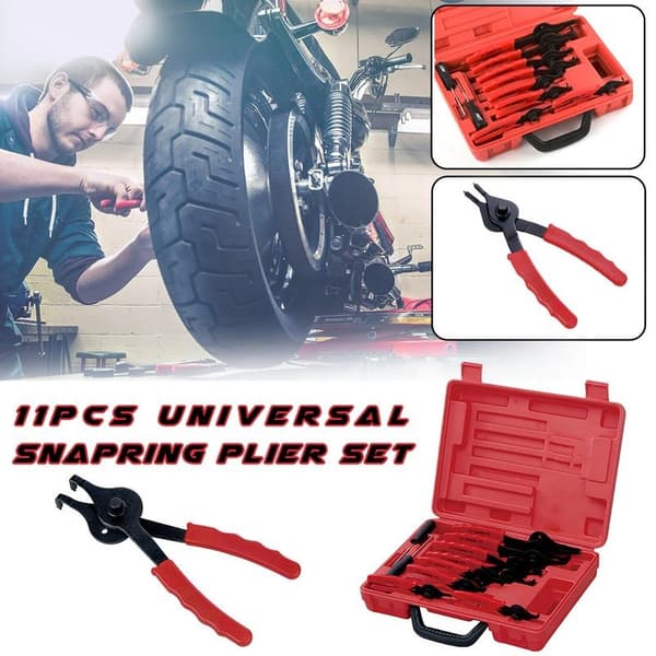 Universal Mechanics Circlip Plier Tool Set, 11 dele, flere størrelser, holdbare tang.