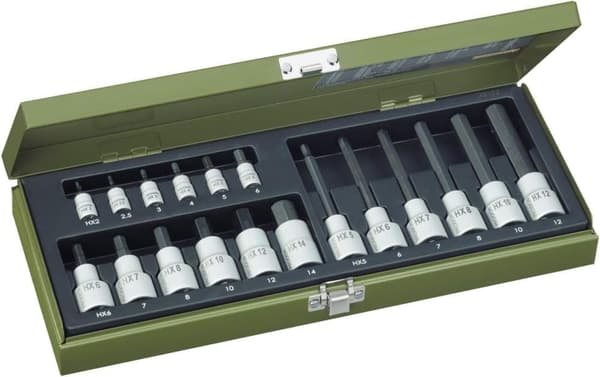 Hylsnyckelsats med Hex-bits Proxxon 1/4''+1/2''; 18 st.