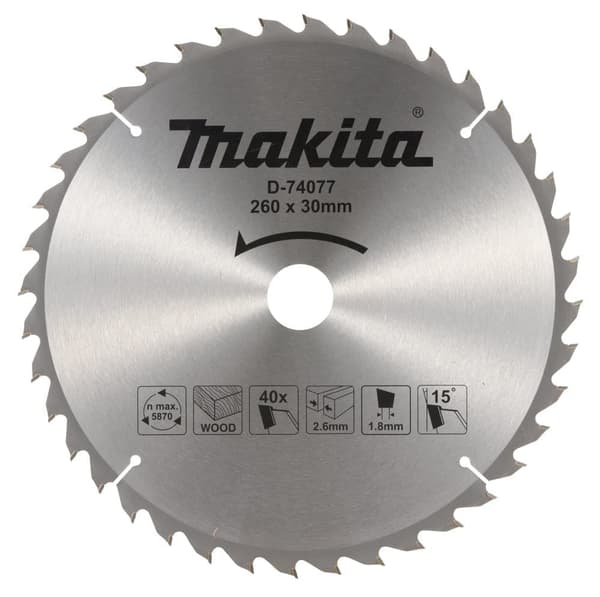 Sågklinga Makita D-74077 TCT; 260x2,6x30 mm; T40; 15°