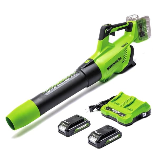 Batteridriven lövblås Greenworks GD24X2ABK2X; 48 V; 2x2,0 Ah batt.