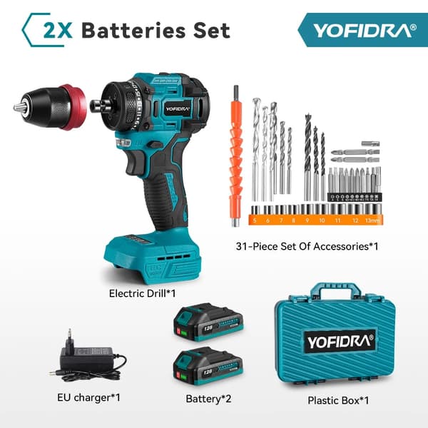 Borstlös Elektrisk Skruvdragare, 18V Effekt, 21 Justerbara Momentnivåer,2 Batteristil A