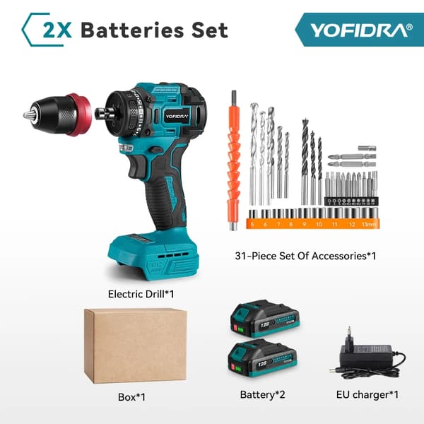 Borstlös Elektrisk Skruvdragare, 18V Effekt, 21 Justerbara Momentnivåer,2 Batteristil A
