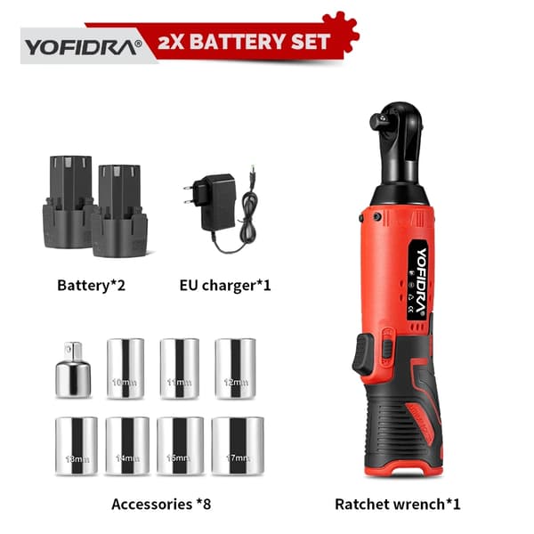 12V Elektrisk Skraldenøgle, 60N.M Moment, Genopladeligt Batteri,2 Batteri Sæt