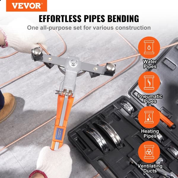 VEVOR Rattaat Pipe Tube Bender, 90° Taivutuskulma, 7 Vaihdettavaa Muottia, Ergonominen Kahva
