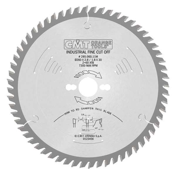 Rundsavsklinge til træ CMT 285; 260x2,8x30; Z60; 10°