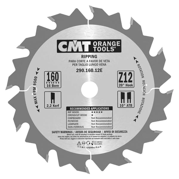 Rundsavsklinge til træ CMT 290; 160x2.2x16; Z12; 20°