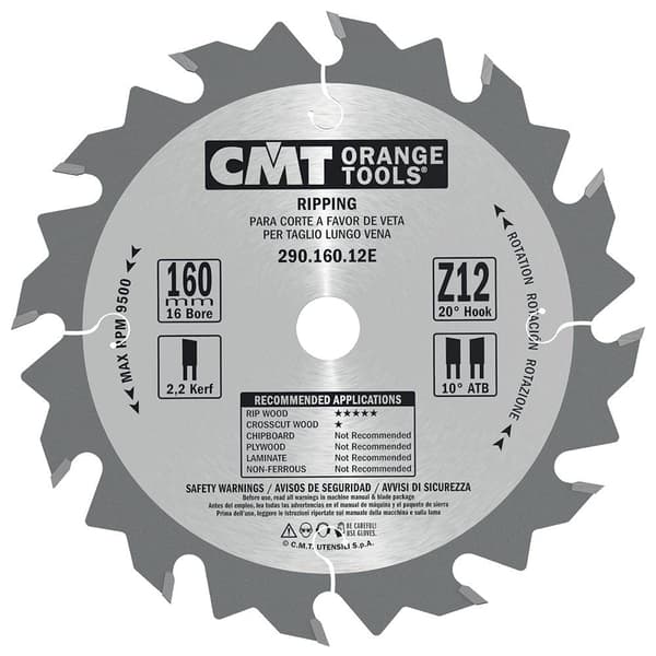 Rundsavsklinge til træ CMT 290; 190x2.6x16; Z12; 20°