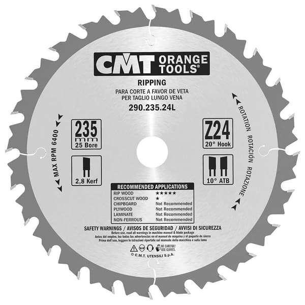 Rundsavsklinge til træ CMT 290; 235x2,8x25; Z24; 20°