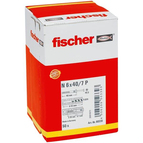 Selvskrue skrue med pin Fischer N; 6x40 mm; 50 stk.