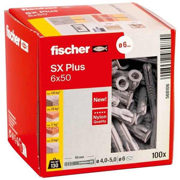 Nylon pin Fischer SX Plus; 6,0x50 mm; 100 stk.