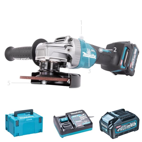 Vinkelsliber Makita GA023GM201; 40 V; 2x4,0 Ah batt.