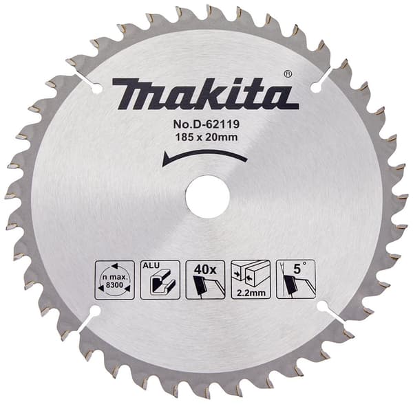 Rundsavsklinge til aluminium Makita; 185x2,2x30,0 mm; Z40; 5°