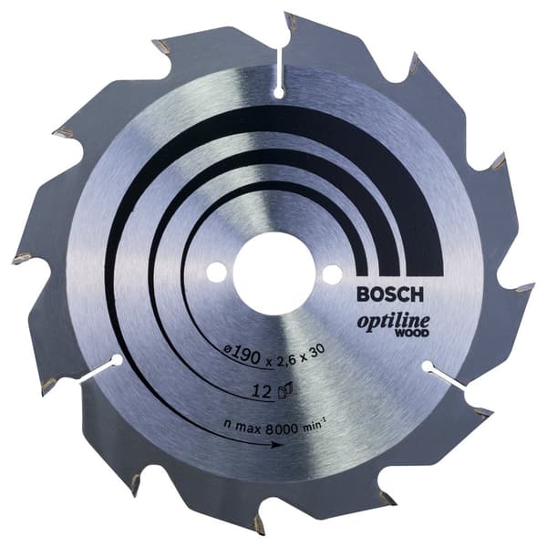 Rundsavsklinge til træ Bosch OPTILINE WOOD; 190x2,6x30,0 mm; Z12; 15°