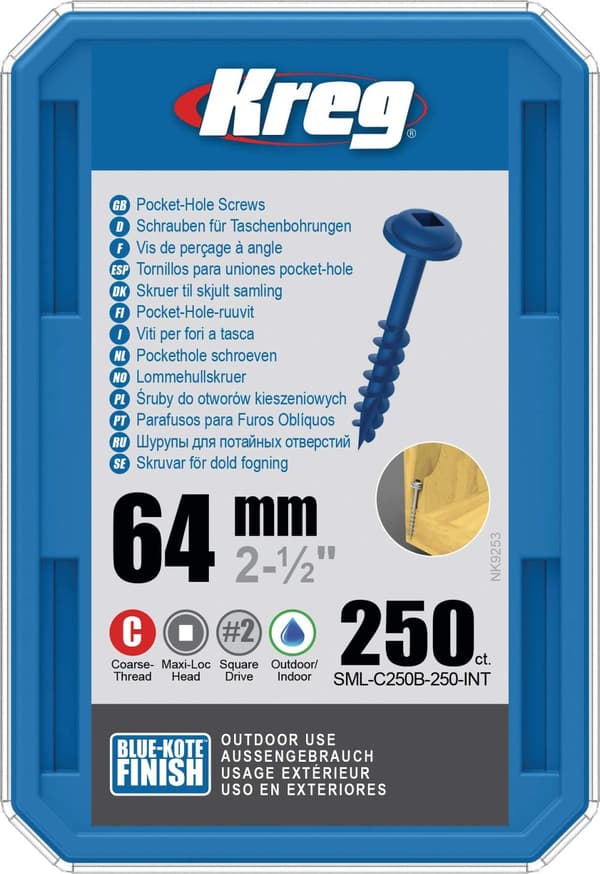 Træskrue Kreg SML-C250B; Maxi-Loc; 2,50''; 64 mm; 250 stk .; blå