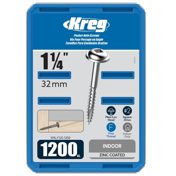Træskrue Kreg SML-F125; Maxi-Loc; 1,25''; 32 mm; 1200 stk .; fin tråd