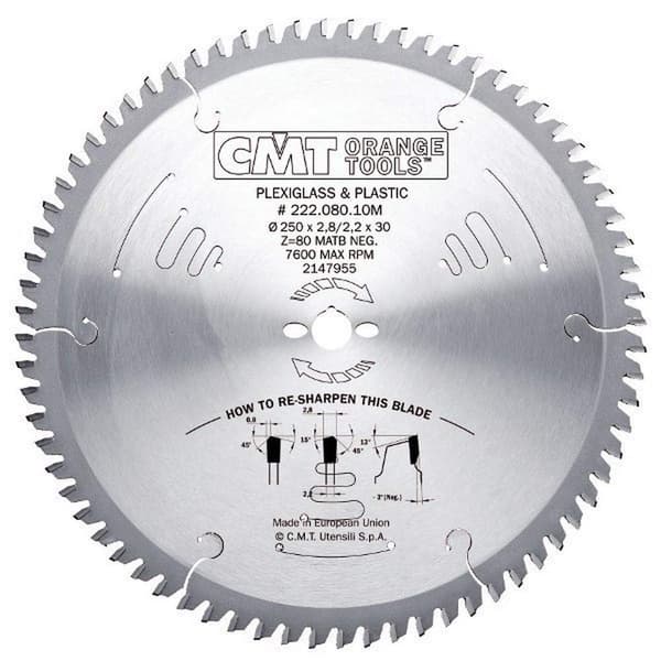 Rundsavsklinge til plast CMT 222; 250x2,8x30; Z80; -3°