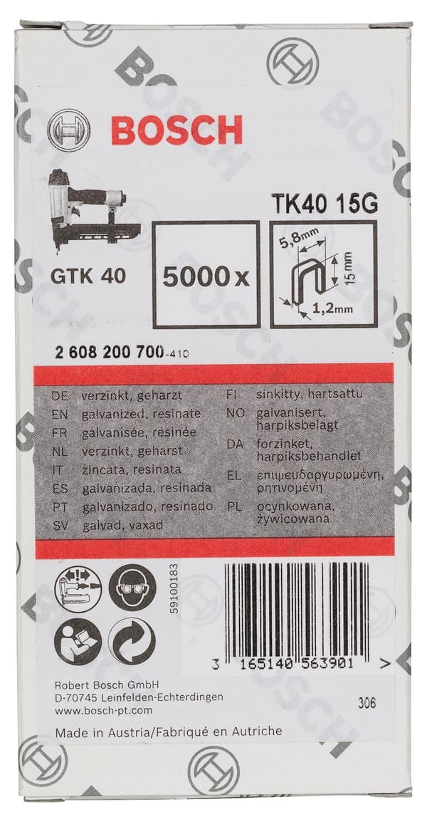 Smalle hæfteklammer Bosch TK40 15G; 1,2/18gx15; 5000 stk.
