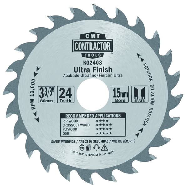 Rundsavsklinge til træ CMT Contractor; 85x15x1,1 mm; Z24; 12°