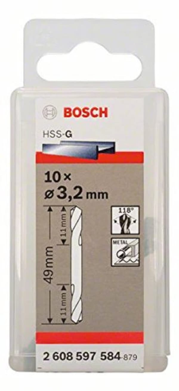 Bor for metall Bosch HSS-G; 3,2x49 mm; 10 stk