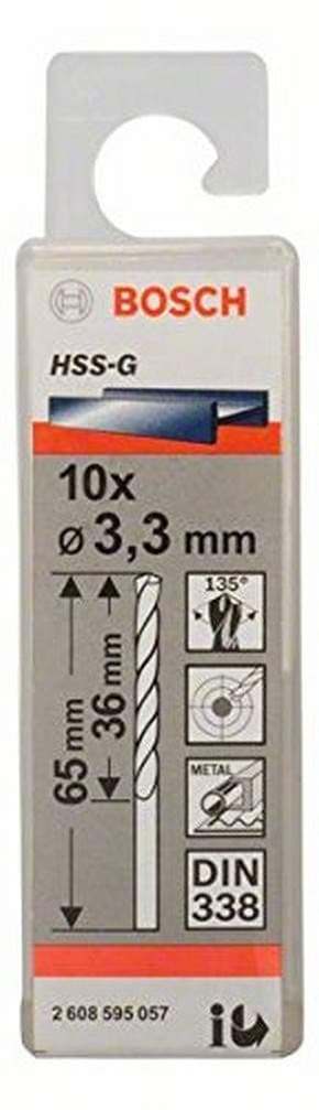 Bor for metall Bosch HSS-G; DIN 338; 3,3x65 mm; 10 stk