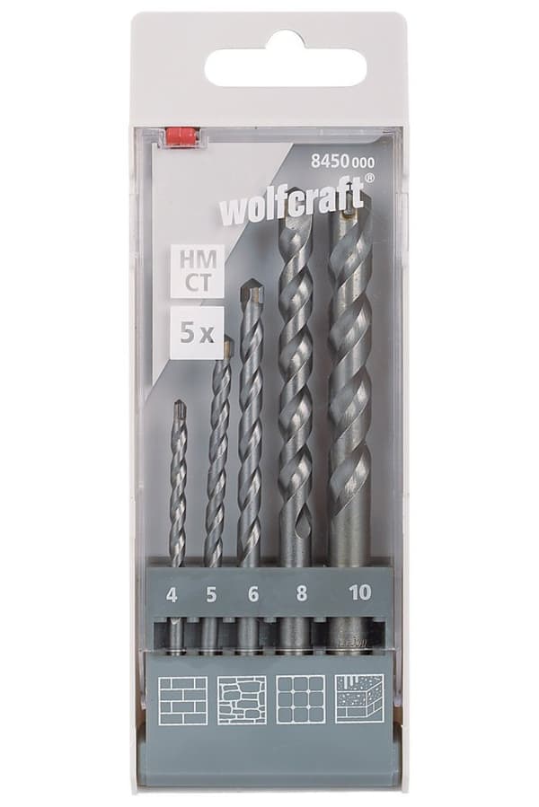 Borsett for betong Wolfcraft; 4-10 mm; 5 stk