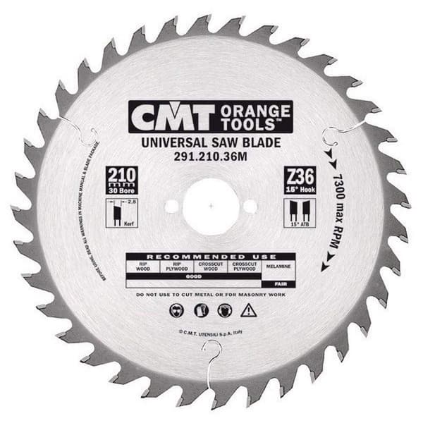 Sagblad for tre CMT 291; 210x2,8x25; Z36; 15°