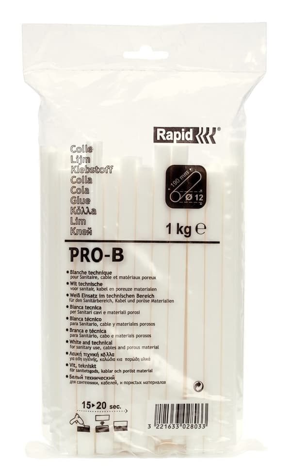 Limstifter Rapid PRO-B; 12x190 mm; 1 kg; Hvit
