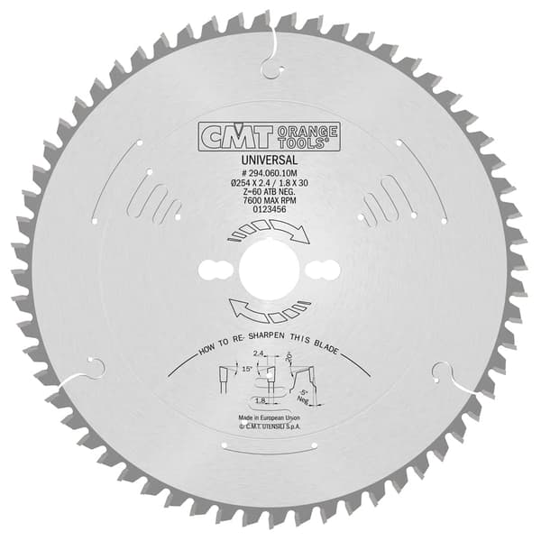 Sagblad for tre CMT 294; 254x2,4x30; Z60; -5°