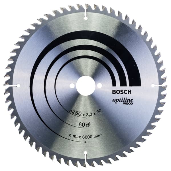 Sagblad for tre Bosch OPTILINE WOOD; 250x3,2x30,0 mm; Z60; 15°