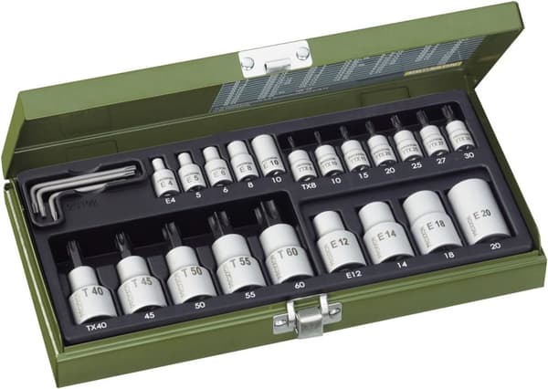 Stikkontakt og bitsett Proxxon 1/4''+1/2''; 23 stk
