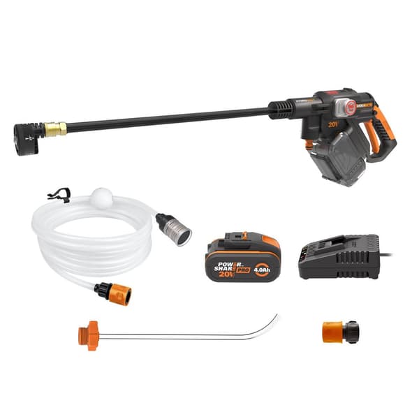 Høytrykksspyler Worx HydroShot WG633E; 20 V; 1x4,0 Ah batt. Sort, Oransje